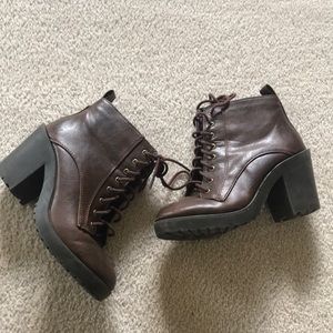 Lace-up Brown Leather Combat Heel Booties